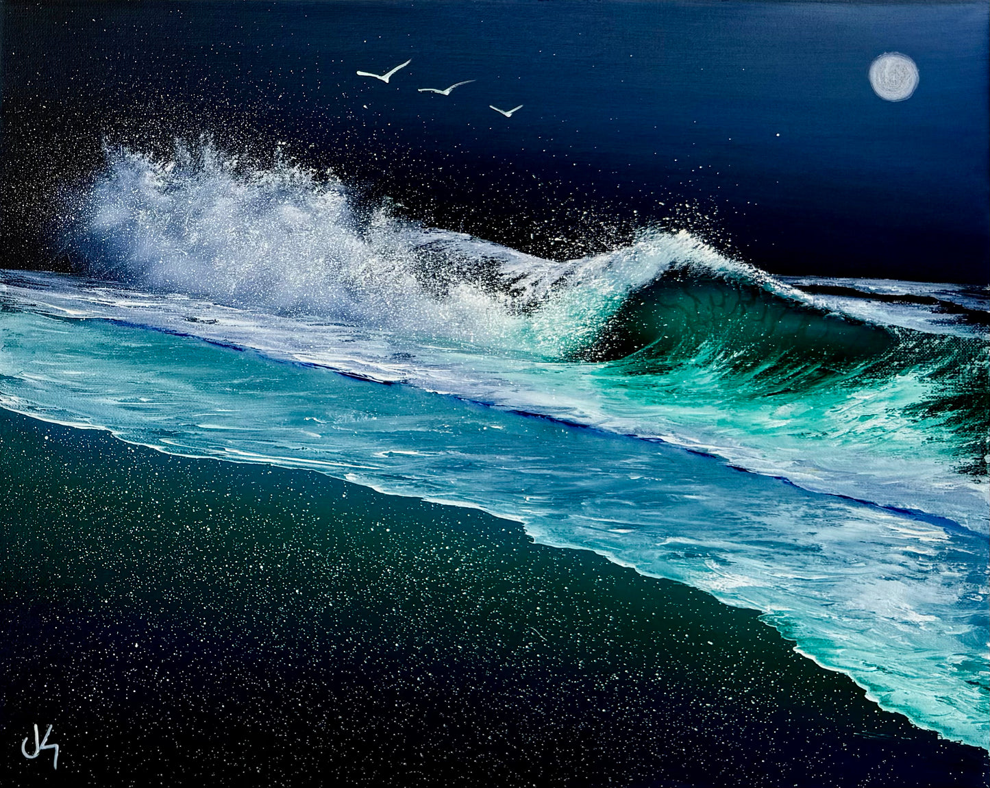 Painting #1938 - 16x20" Canvas - Seascape painted 7-13-25