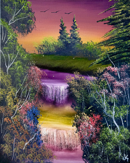 Painting #1868 - 16x20" Canvas - Sunset Waterfall painted 5-29-25