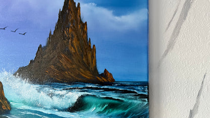 Painting #1957 - 20x24" Canvas - Rocky Seascape painted 7-24-25