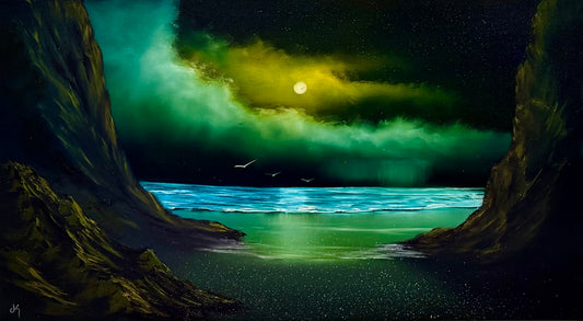 Painting #2571 - 20x36" Canvas - Panoramic Seascape painted on 8-28-26