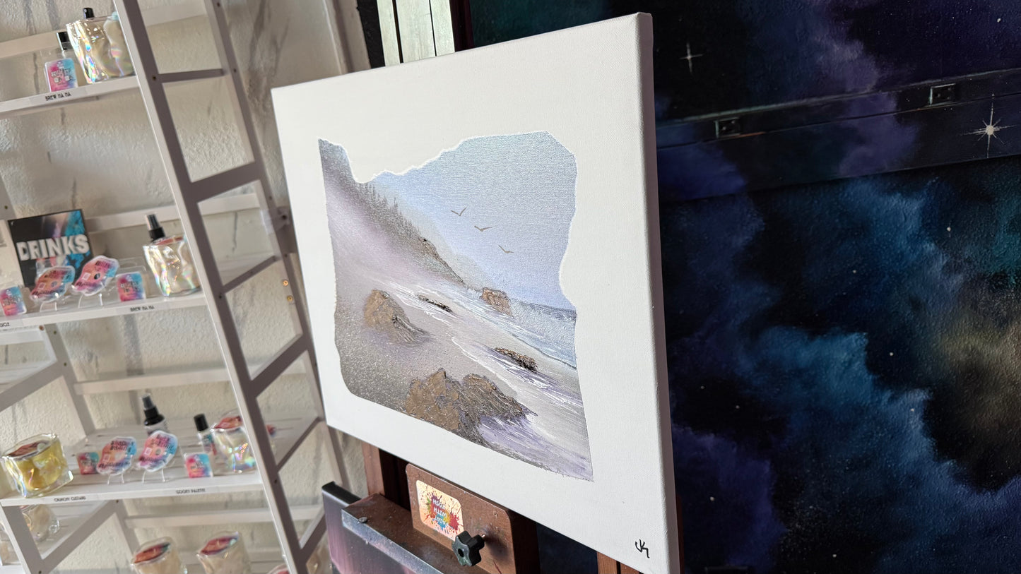 Painting #2032 - 16x20" Canvas - Oregon Coast Seascape on Oregon Stencil painted 9-1-25