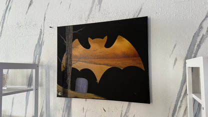 Painting #2048 - 16x20" Canvas - BAT Halloween Landscape painted 9-11-25