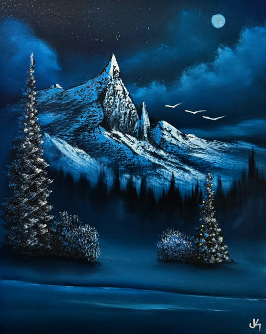 Painting #1577 - 16x20" Canvas - Mountain Xmas Scene