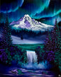 Painting #2173 - 22x28" Canvas - Aurora Borealis Mountain Waterfall Landscape painted 12-6-25