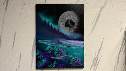 Painting #2007 - 18x24" Canvas - Full Moon Seascape painted 8-18-25
