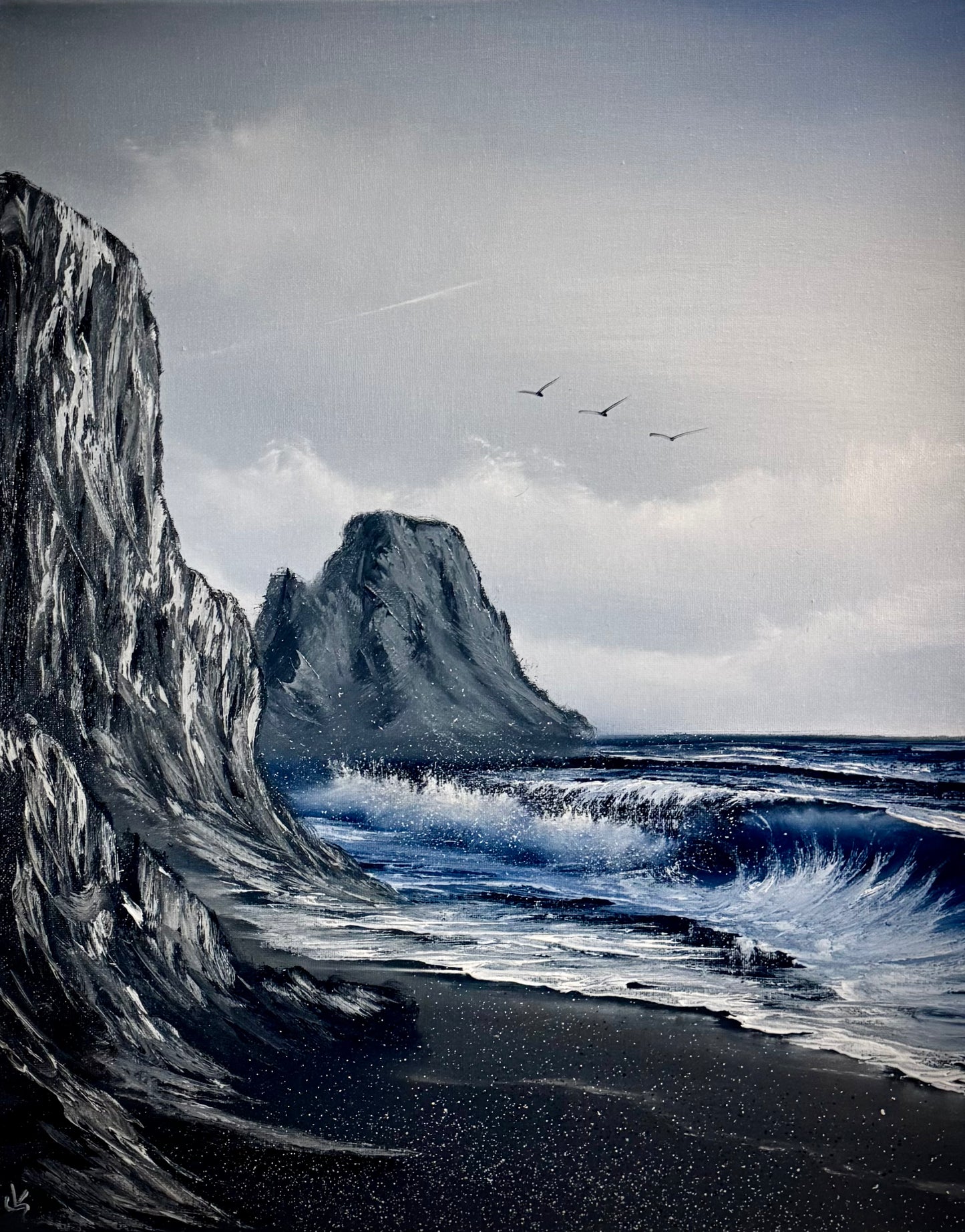 Painting #2431 - 16x20" Canvas - Limited Palette Seascape painted 5-7-26