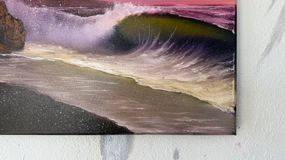 Painting #1994 - 16x20" Canvas - Rocky Sunset Seascape painted 8-14-25