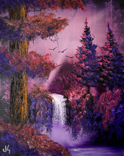 Painting #1991 - 16x20" Canvas - Forest Waterfall Landscape painted 8-11-25