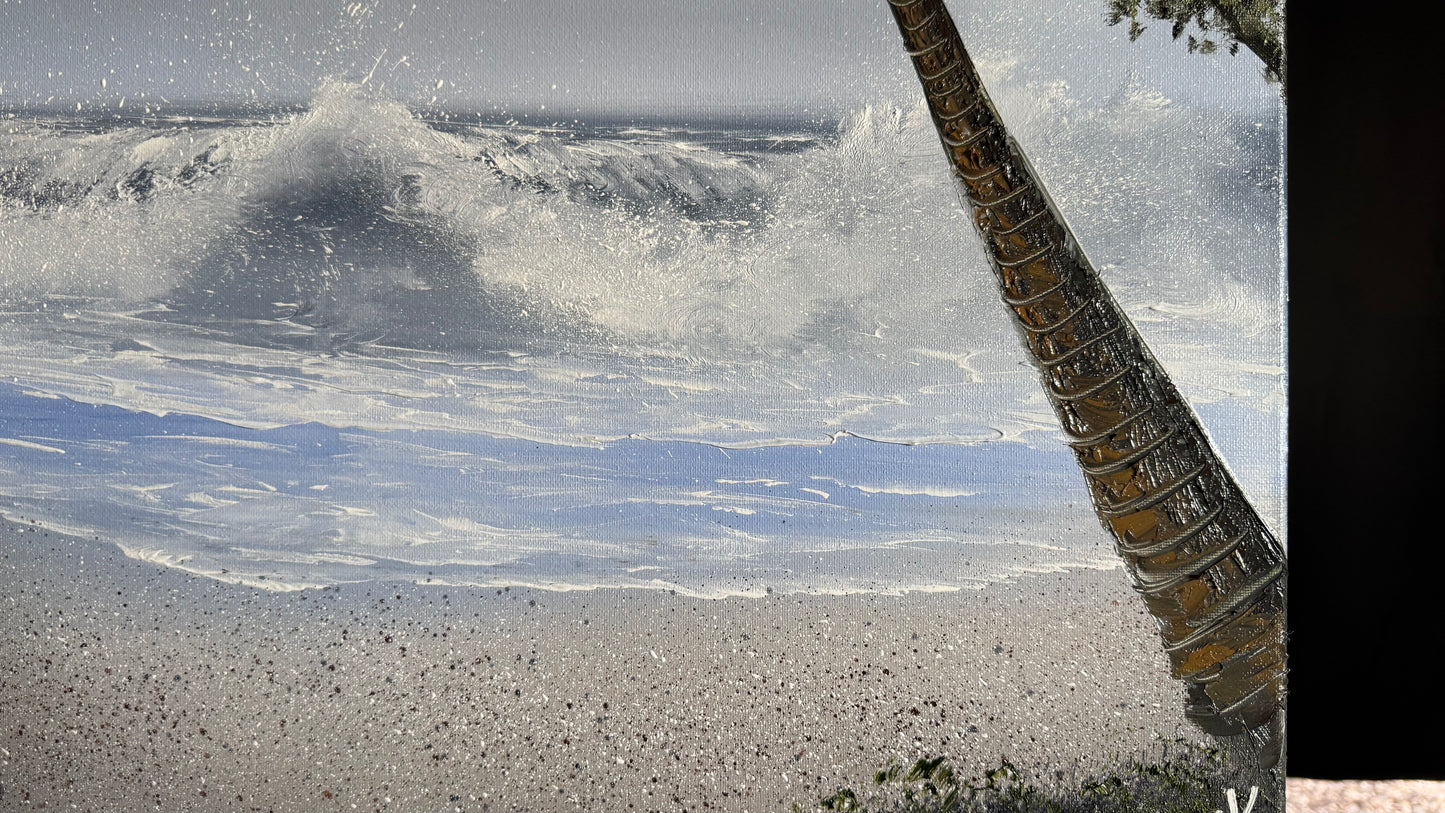 Painting #2040 - 18x24" Canvas - Tropical Seascape with Beachwood Frame included painted 9-6-25