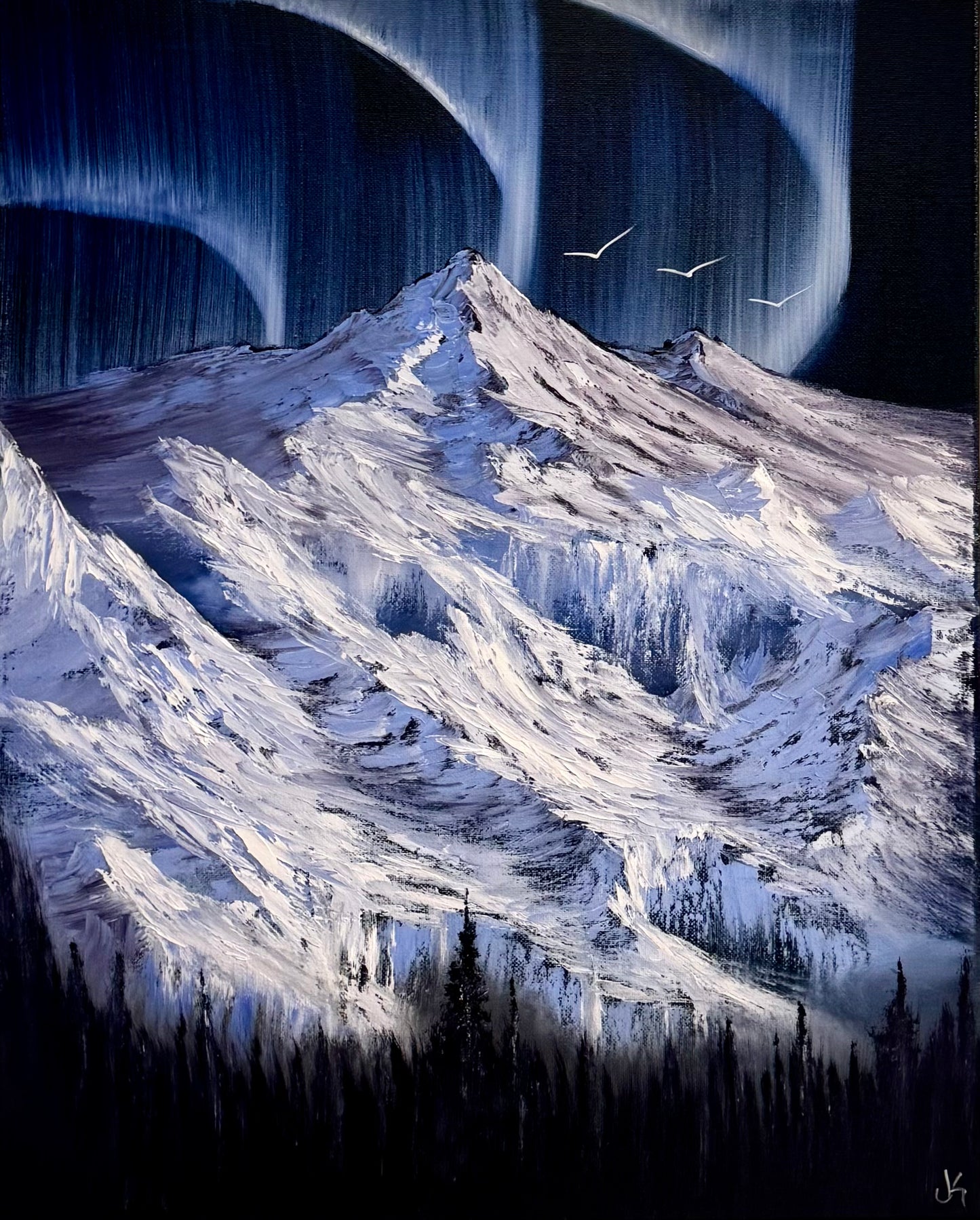 Painting #2412 - 16x20" Canvas - Aurora Mountain painted 4-26-26