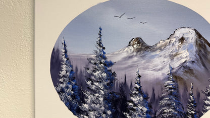 Painting #2026 - 16x20" Canvas - Mt Hood Landscape Oval painted 8-29-25