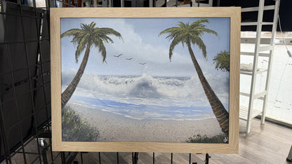 Painting #2040 - 18x24" Canvas - Tropical Seascape with Beachwood Frame included painted 9-6-25