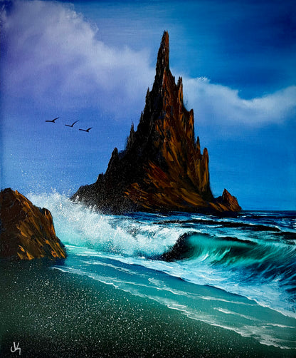 Painting #1957 - 20x24" Canvas - Rocky Seascape painted 7-24-25