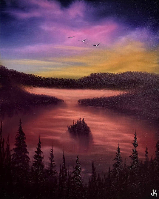 Painting #2080 - 16x20" Canvas - Emerald Bay Tahoe painted 10-1-25