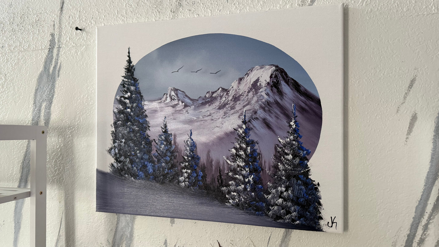 Painting #2028 - 16x20" Canvas - Mt Hood Landscape Oval painted 8-30-25
