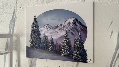 Painting #2028 - 16x20" Canvas - Mt Hood Landscape Oval painted 8-30-25