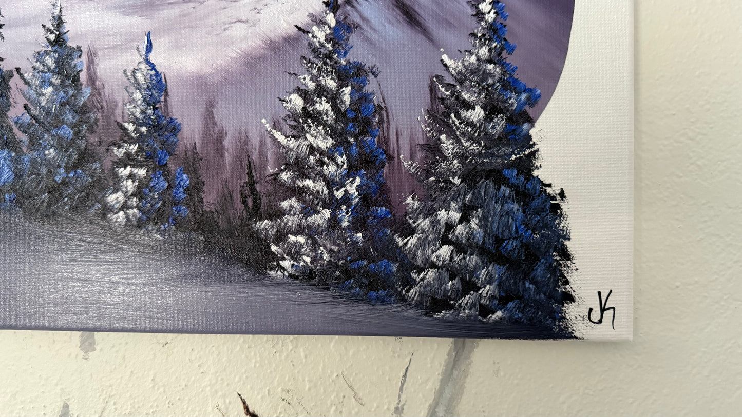 Painting #2028 - 16x20" Canvas - Mt Hood Landscape Oval painted 8-30-25