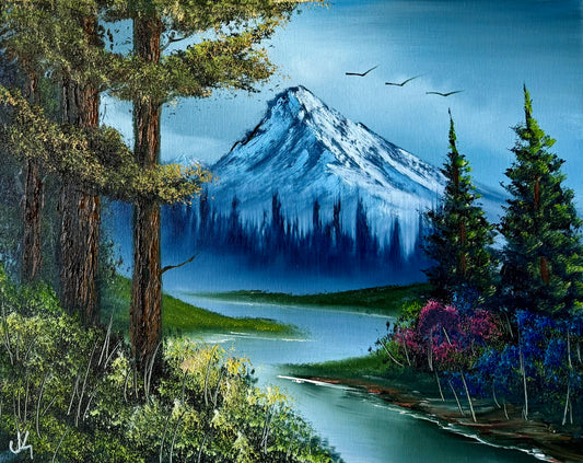 Painting #1933 - 16x20" Canvas - Mountain River Landscape painted 7-11-25