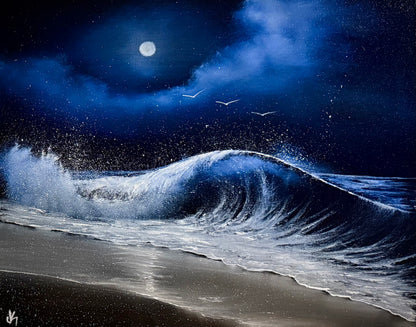 Painting #2346 - 16x20" Canvas - Night Seascape painted 3-20-26