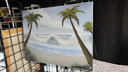 Painting #2040 - 18x24" Canvas - Tropical Seascape with Beachwood Frame included painted 9-6-25