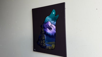 Painting #2012 - 16x20" Canvas - Wolf Stencil Landscape painted 8-22-25