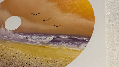 Painting #2044 - 16x20" Canvas - Sunset Seascape Palette Stencil painted 9-7-25