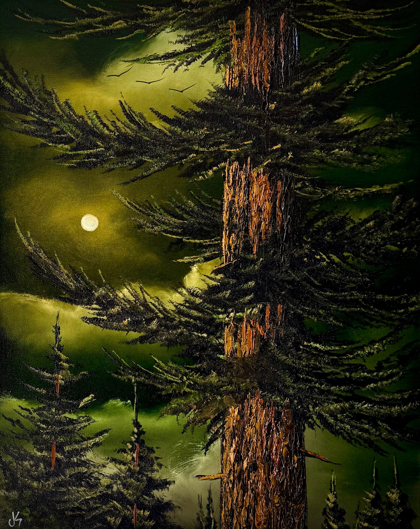 Painting #2470 - 16x20" Canvas - Forest Moon Landscape painted 5-31-26