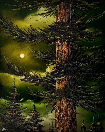 Painting #2470 - 16x20" Canvas - Forest Moon Landscape painted 5-31-26