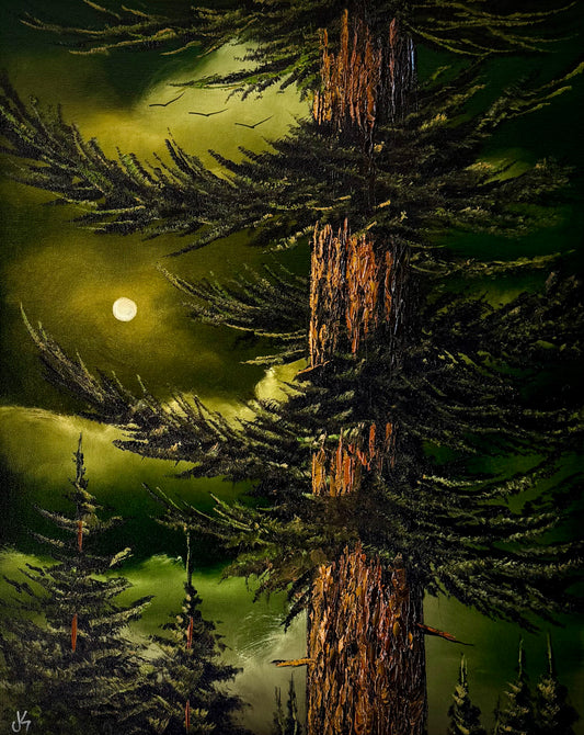 Painting #2470 - 16x20" Canvas - Forest Moon Landscape painted 5-31-26