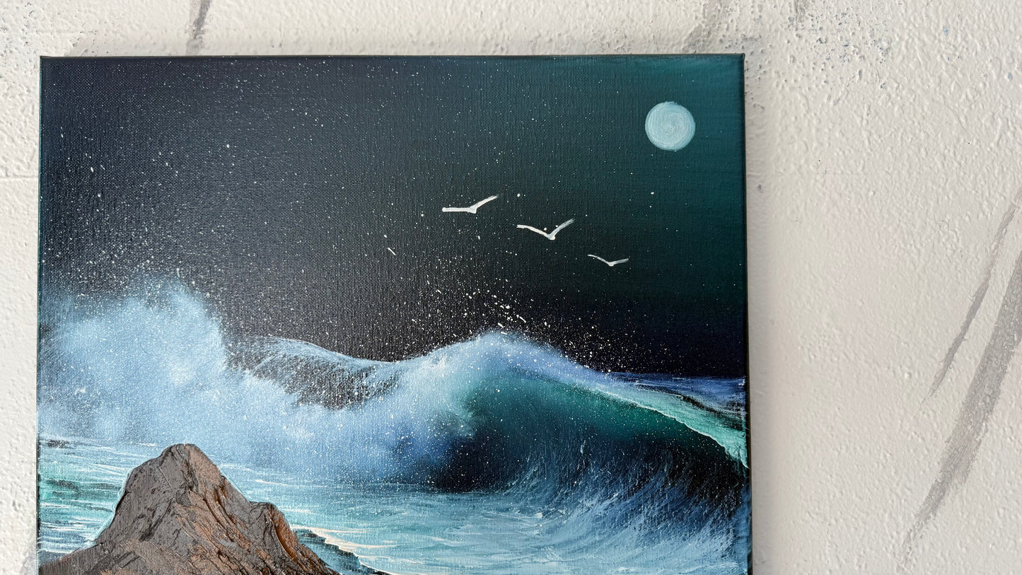 Painting #1988 - 16x20" Canvas - Crashing Wave Seascape painted 8-10-25