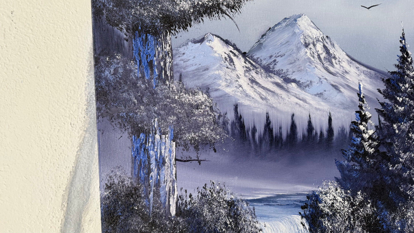 Painting #1997 - 16x20" Canvas - Winter Forest Waterfall Landscape painted 8-15-25