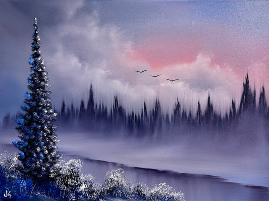 Painting #1607 - Winter River Landscape Painted LIVE on 12/16/24