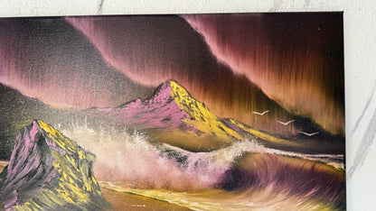 Painting #1983 - 18x24" Canvas - Aurora Mountain Seascape painted 8-8-25