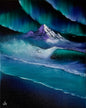 Painting #2003 - 16x20" Canvas - Aurora Mountain Seascape painted 8-17-25