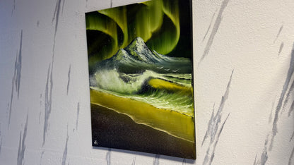 Painting #1977 - 22x28" Canvas - Aurora Mountain Seascape painted 8-4-25