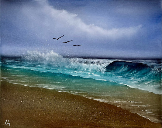 Painting #1944 - 16x20" Canvas - Daytime Seascape painted 7-17-25