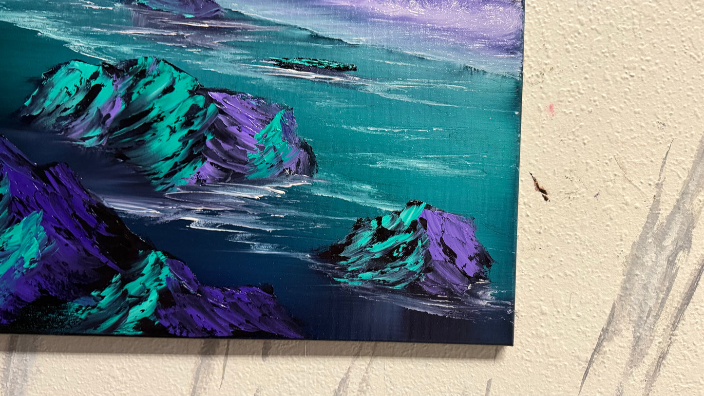 Painting #2007 - 18x24" Canvas - Full Moon Seascape painted 8-18-25