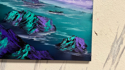 Painting #2007 - 18x24" Canvas - Full Moon Seascape painted 8-18-25