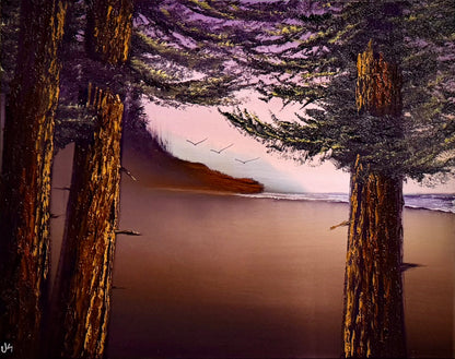 Painting #2373 - 16x20" Canvas - Sunset Oregon Seascape painted 4-4-26