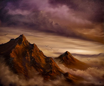 Painting #2605 - 20x24" Canvas - Dramatic Mountain Landscape painted 9-17-26