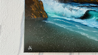 Painting #1957 - 20x24" Canvas - Rocky Seascape painted 7-24-25