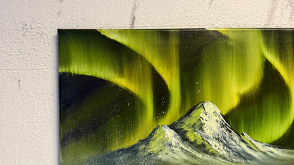 Painting #1977 - 22x28" Canvas - Aurora Mountain Seascape painted 8-4-25