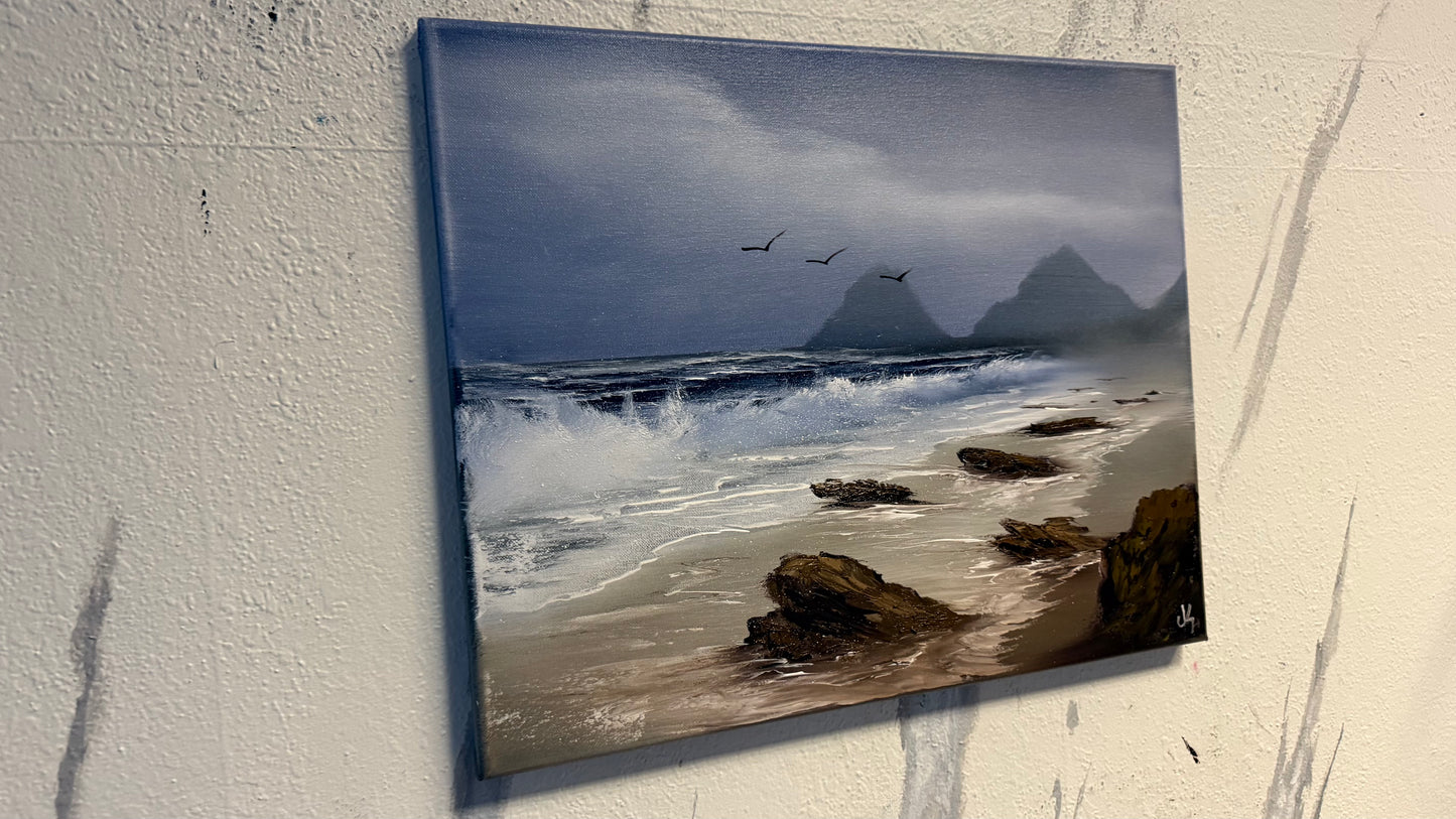 Painting #1996 - 16x20" Canvas - Rocky Oregon Coast Seascape painted 8-14-25