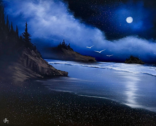 Painting #2511 - 16x20" Canvas - Blue West Coast Seascape painted 7-10-26