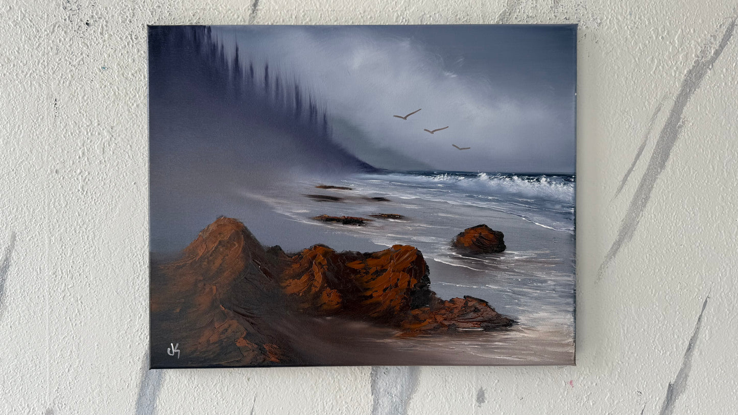 Painting #2002 - 16x20" Canvas - Oregon Coast Seascape painted 8-17-25