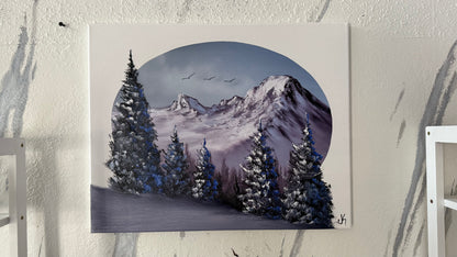 Painting #2028 - 16x20" Canvas - Mt Hood Landscape Oval painted 8-30-25