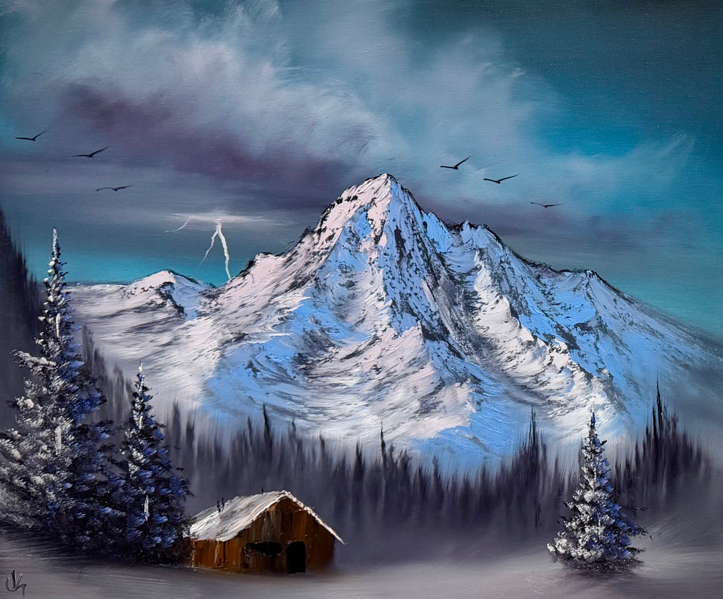 Painting #2644 - 20x24" Canvas - Cabin Landscape painted 10-10-26