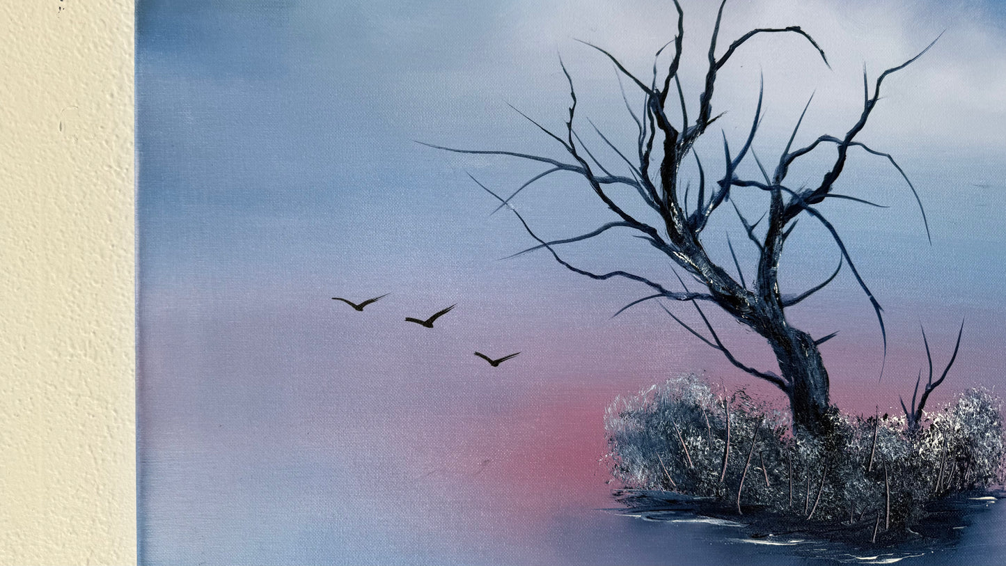 Painting #1973 - 20x24" Canvas - Solitary Tree painted 8-1-25