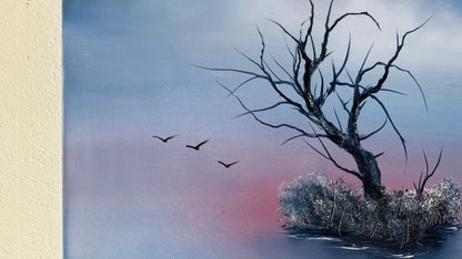 Painting #1973 - 20x24" Canvas - Solitary Tree painted 8-1-25