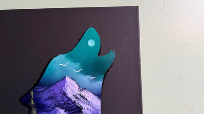 Painting #2012 - 16x20" Canvas - Wolf Stencil Landscape painted 8-22-25